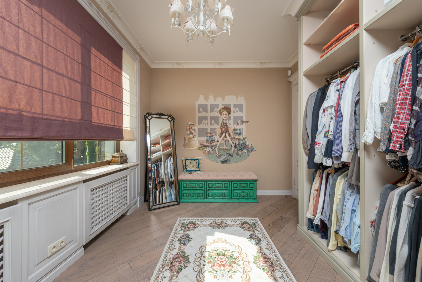 A Walk In Closet with Clothes Hanging